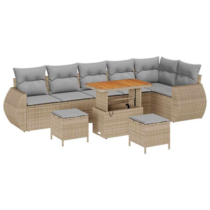 Garten-Sofa-Set mit Kissen 9 pcs Beige und Hellgrau