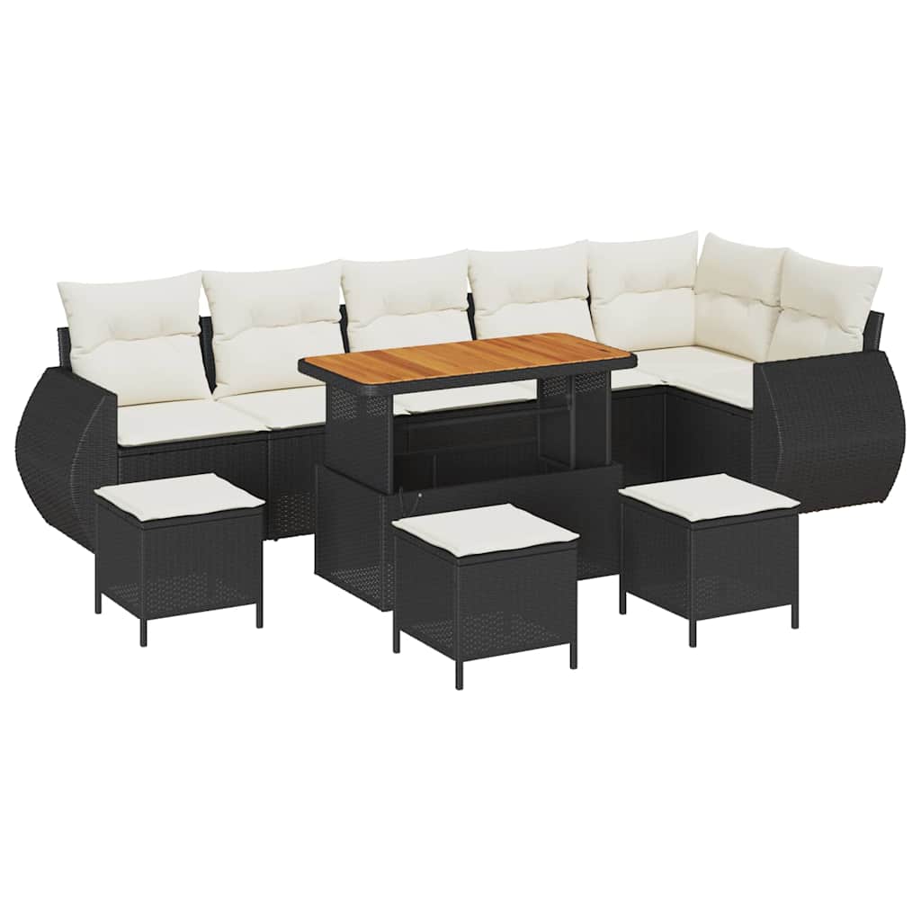 Gartensofa-set mit Kissen 10 pcs Schwarz und Creme Poly Rattan