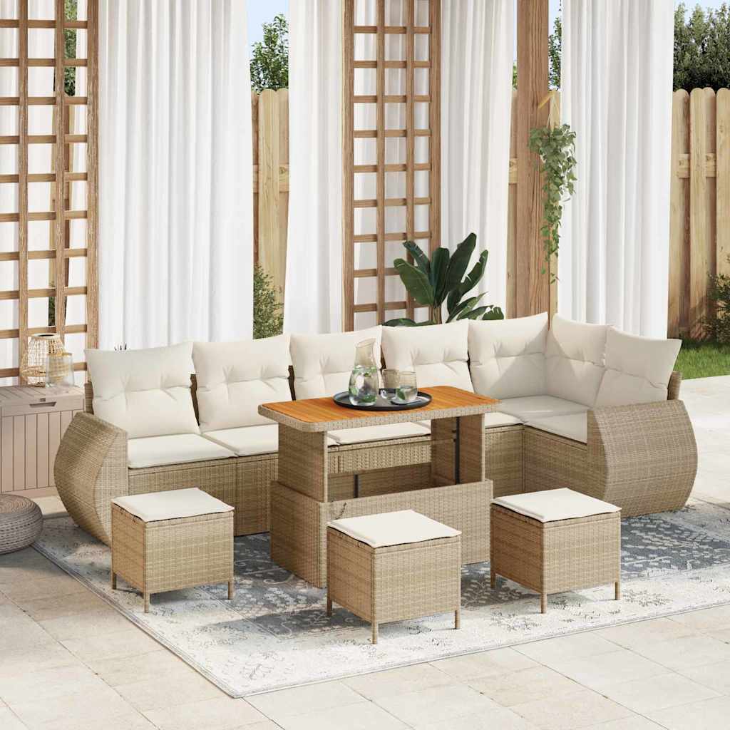 Gartensofa-set mit Kissen 10 pcs Beige und Creme Poly Rattan
