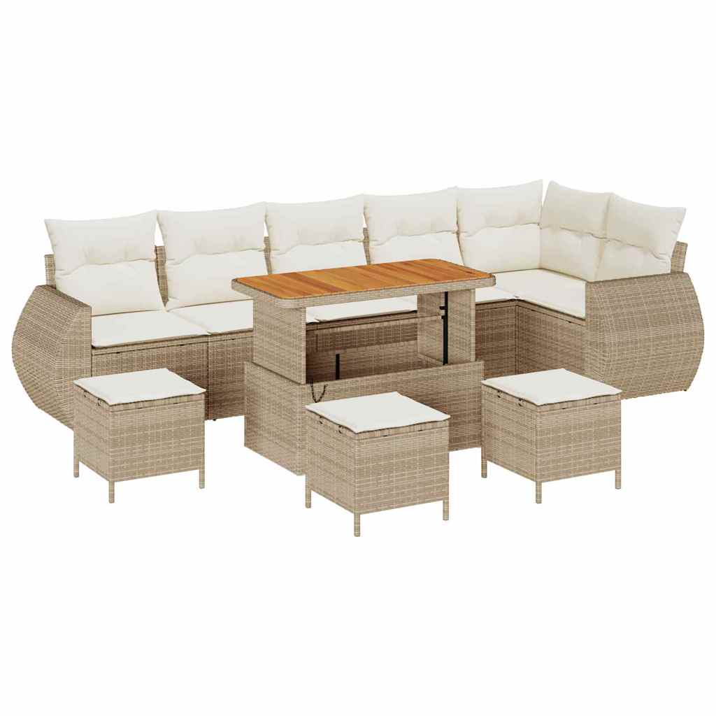 Gartensofa-set mit Kissen 10 pcs Beige und Creme Poly Rattan