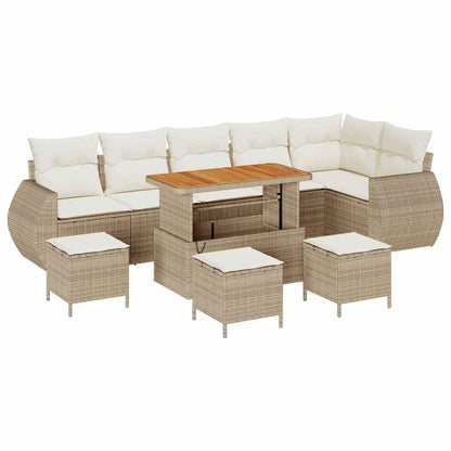 Gartensofa-set mit Kissen 10 pcs Beige und Creme Poly Rattan
