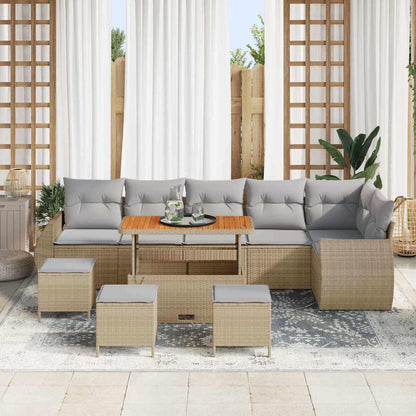 Gartensofa-set mit Kissen 10 pcs Beige und Hellgrau Poly Rattan