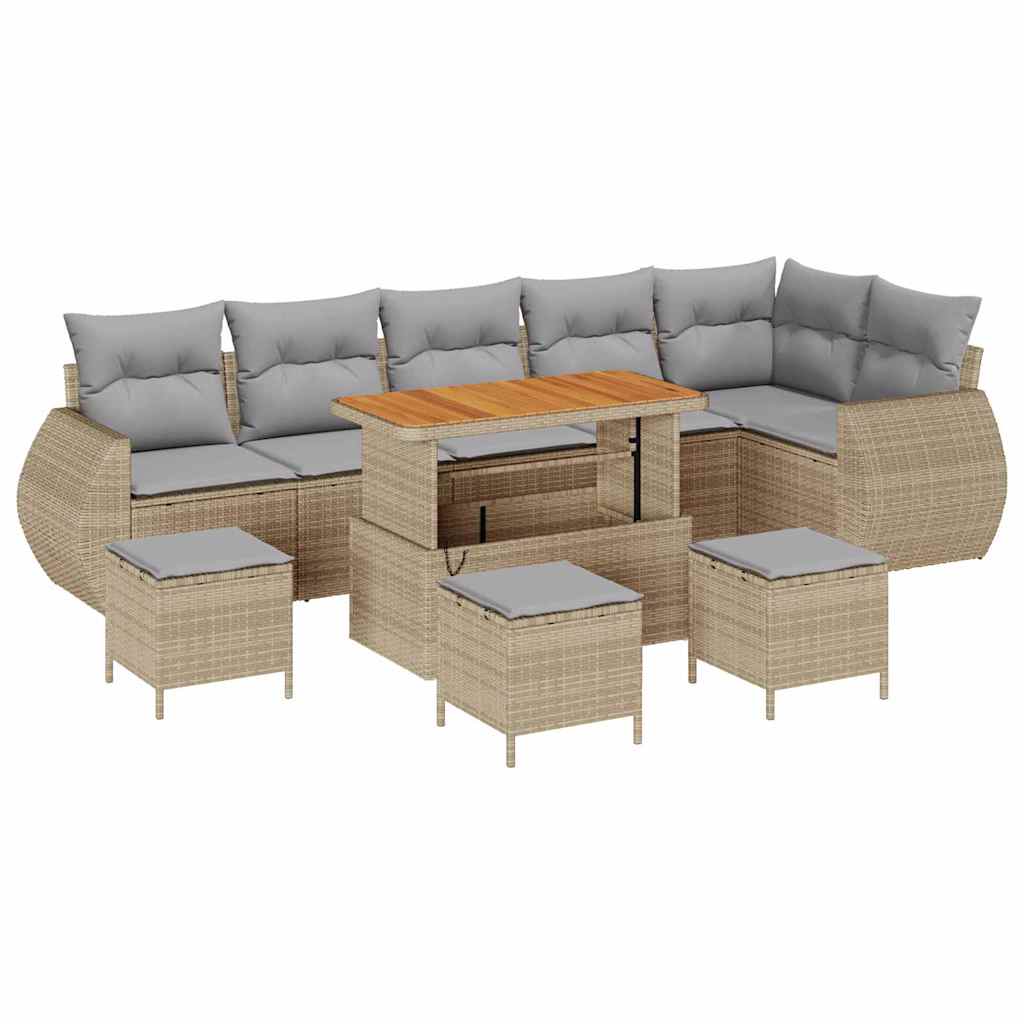 Gartensofa-set mit Kissen 10 pcs Beige und Hellgrau Poly Rattan