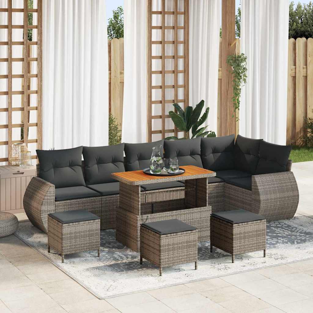 Gartensofa-set mit Kissen mit Speicher 10 pcs Grau Poly Rattan