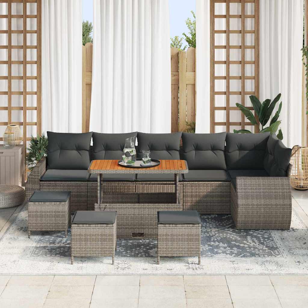 Gartensofa-set mit Kissen mit Speicher 10 pcs Grau Poly Rattan
