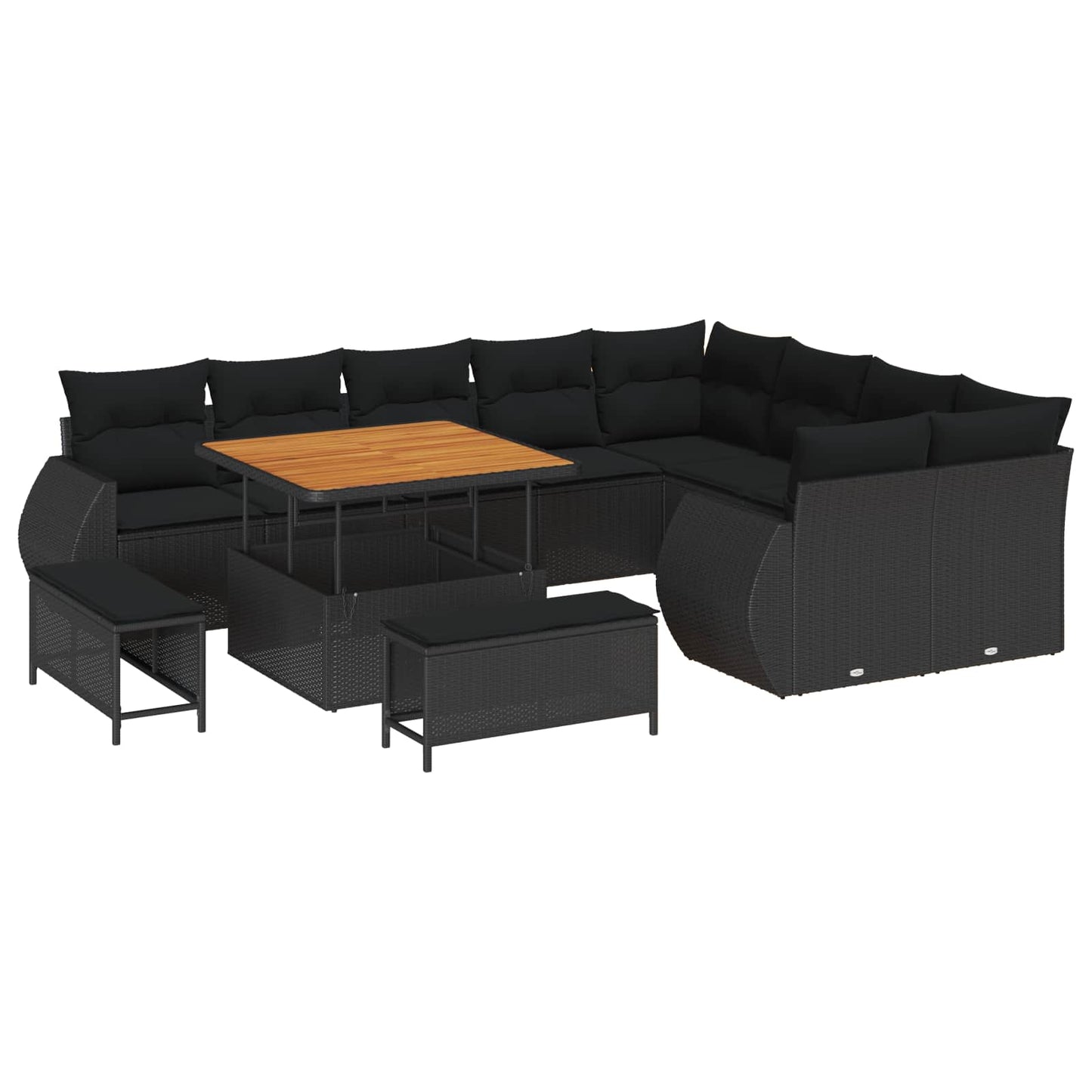 Garten-Sofa-Set mit Kissen mit Speicher 12 pcs Schwarz