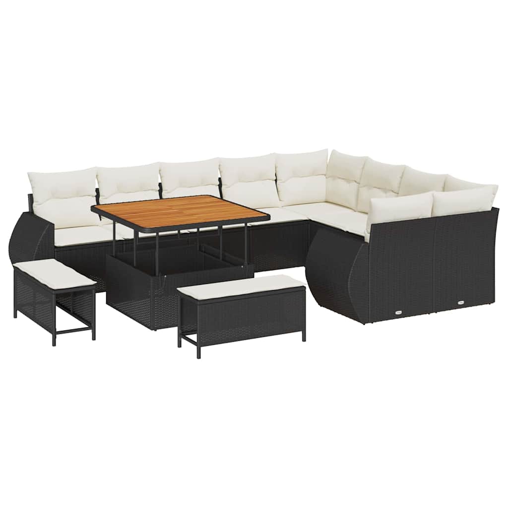 Garten-Sofa-Set mit Kissen 12 pcs Schwarz und Creme