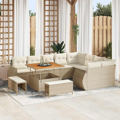 Garten-Sofa-Set mit Kissen mit Speicher 12 pcs Beige und Creme