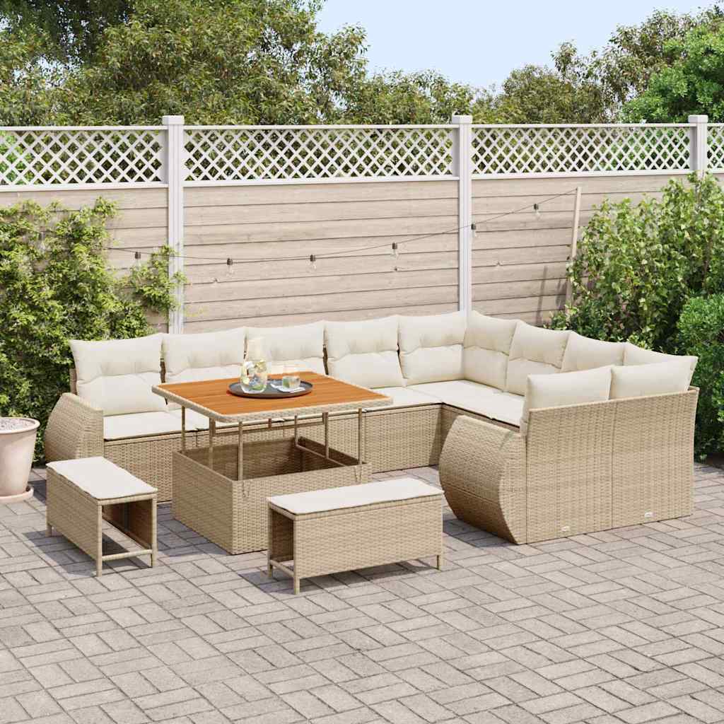Garten-Sofa-Set mit Kissen mit Speicher 12 pcs Beige und Creme