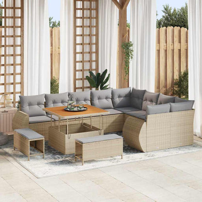 Gartensofa-set mit Kissen 12 pcs Beige und Hellgrau Poly Rattan