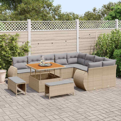 Gartensofa-set mit Kissen 12 pcs Beige und Hellgrau Poly Rattan