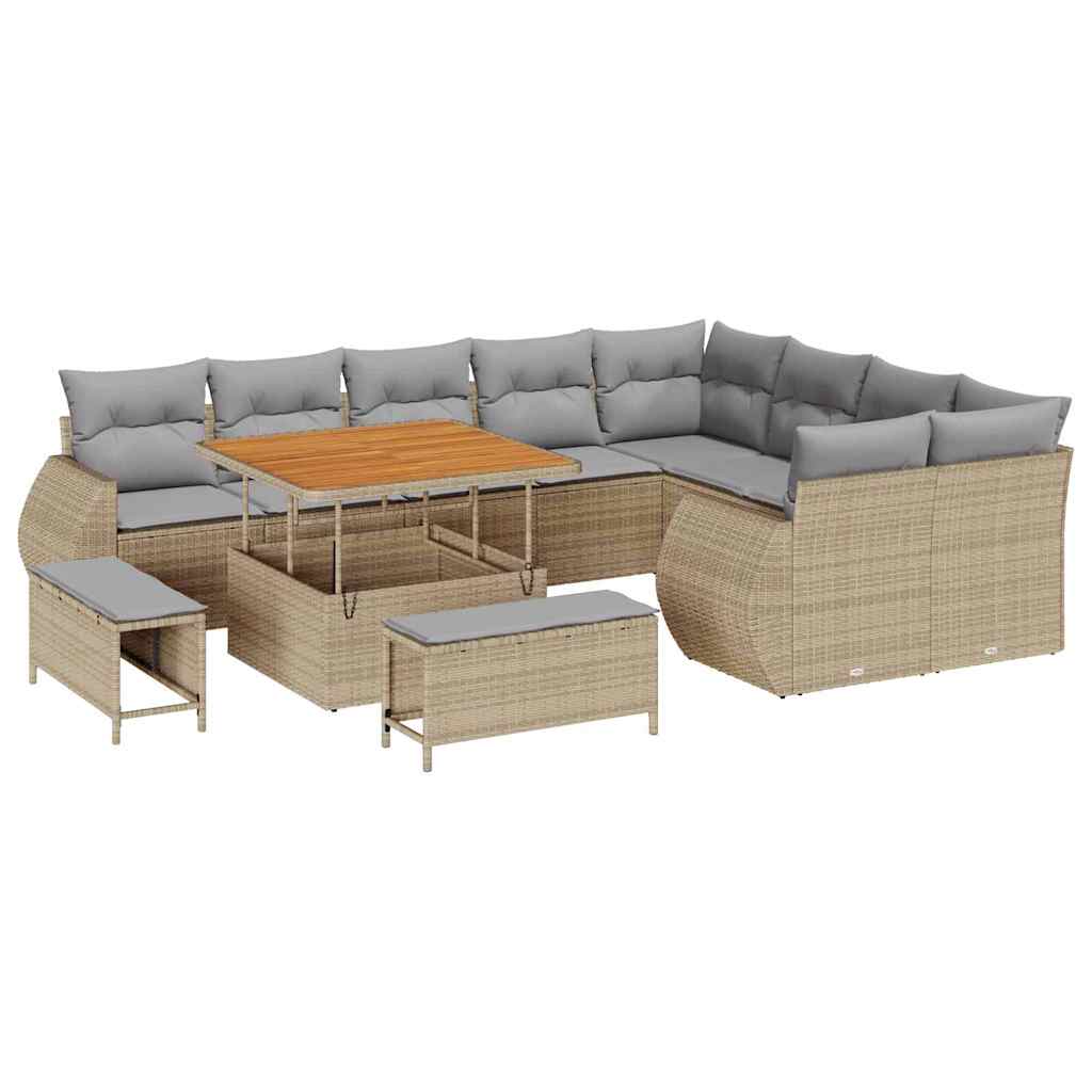 Gartensofa-set mit Kissen 12 pcs Beige und Hellgrau Poly Rattan