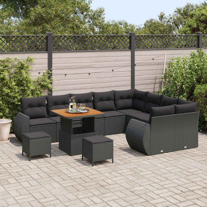 vidaXL Gartensofa-set mit Kissen mit Kissen 12 pcs Schwarz Poly Rattan