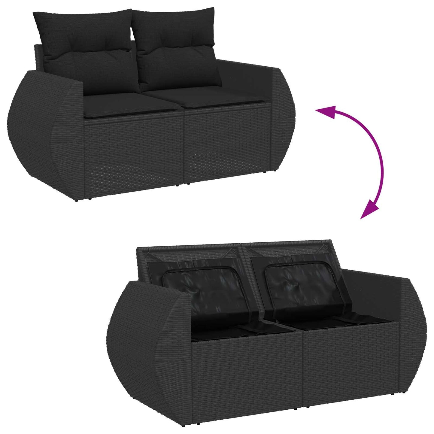 vidaXL Gartensofa-set mit Kissen mit Kissen 12 pcs Schwarz Poly Rattan