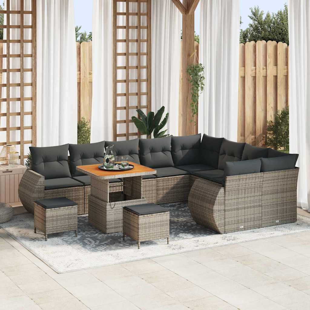 Gartensofa-set mit Kissen mit Speicher 12 pcs Grau Poly Rattan