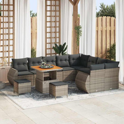 Gartensofa-set mit Kissen mit Speicher 12 pcs Grau Poly Rattan