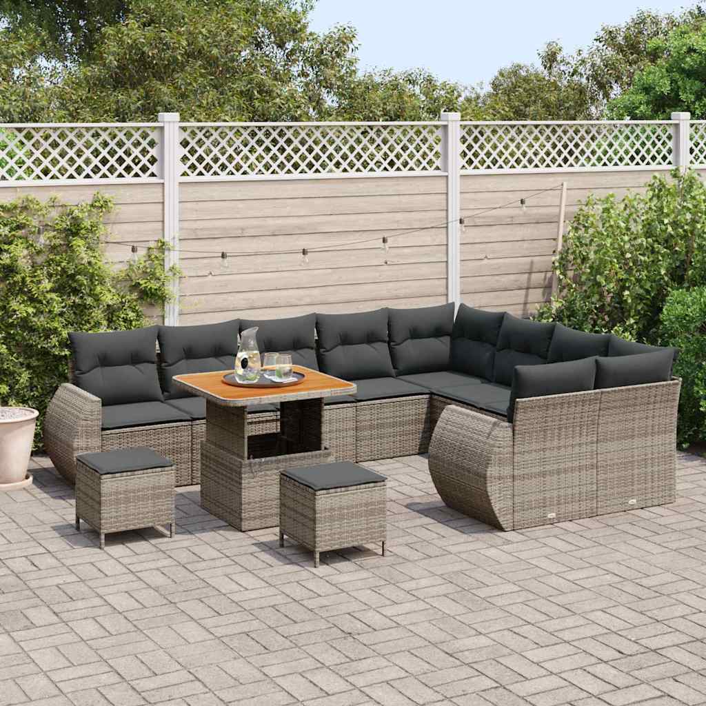 Gartensofa-set mit Kissen mit Speicher 12 pcs Grau Poly Rattan