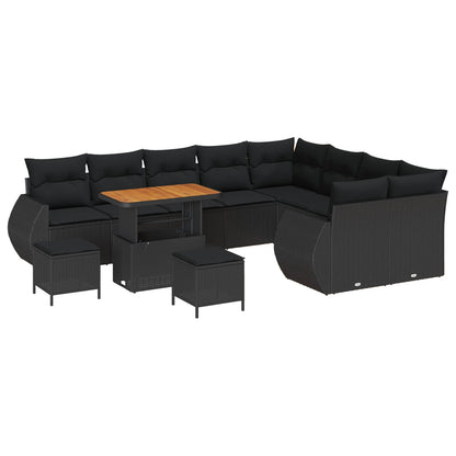 Garten-Sofa-Set mit Kissen mit Speicher 12 pcs Schwarz