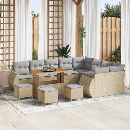 Gartensofa-set mit Kissen 13 pcs Beige und Hellgrau Poly Rattan