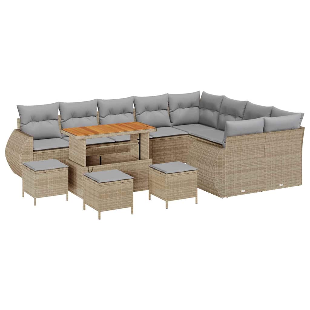 Gartensofa-set mit Kissen 13 pcs Beige und Hellgrau Poly Rattan