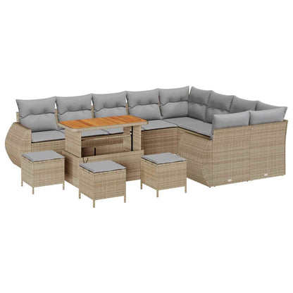 Gartensofa-set mit Kissen 13 pcs Beige und Hellgrau Poly Rattan