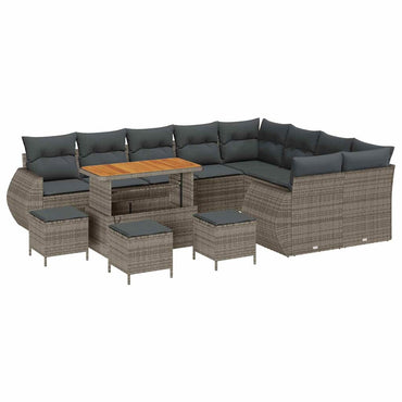 vidaXL Gartensofa-set mit Kissen mit Speicher 13 pcs Grau Poly Rattan
