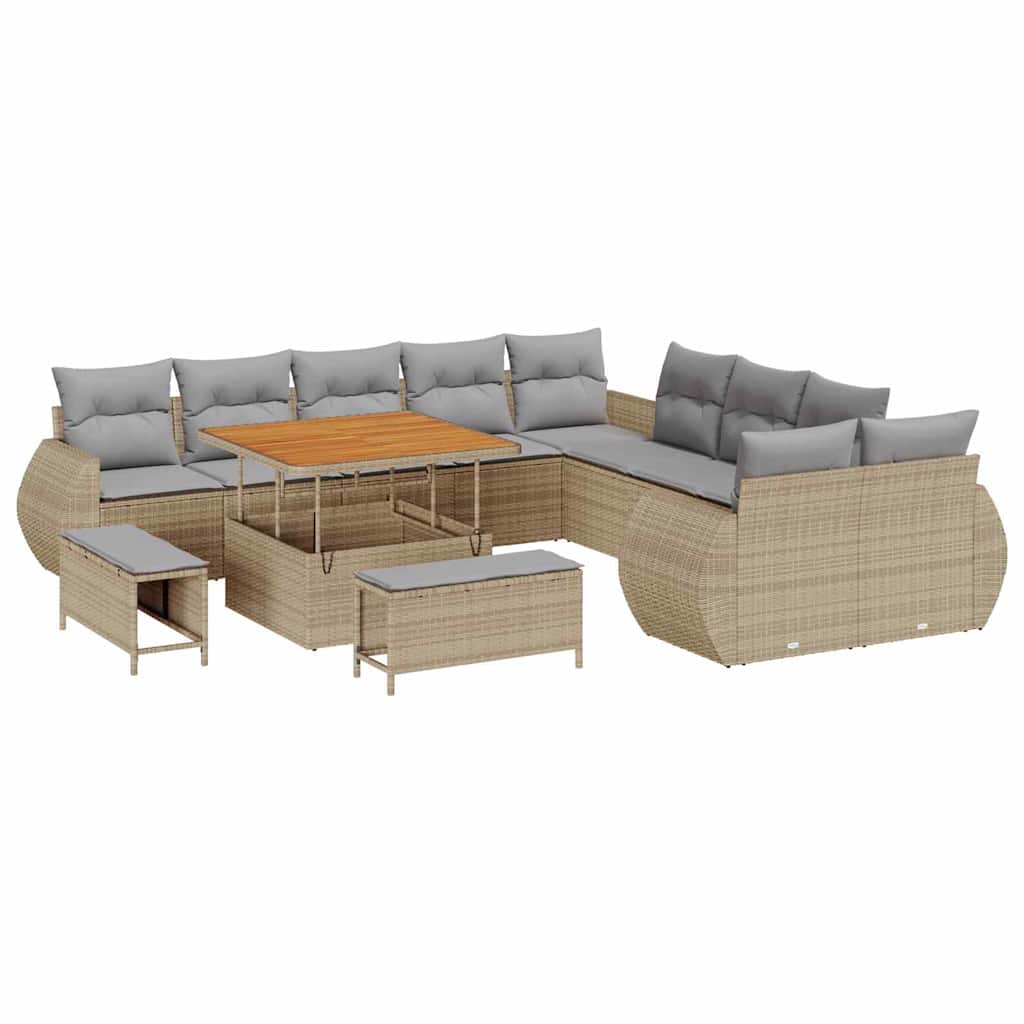 Garten-Sofa-Set mit Kissen 13 pcs Beige und Hellgrau