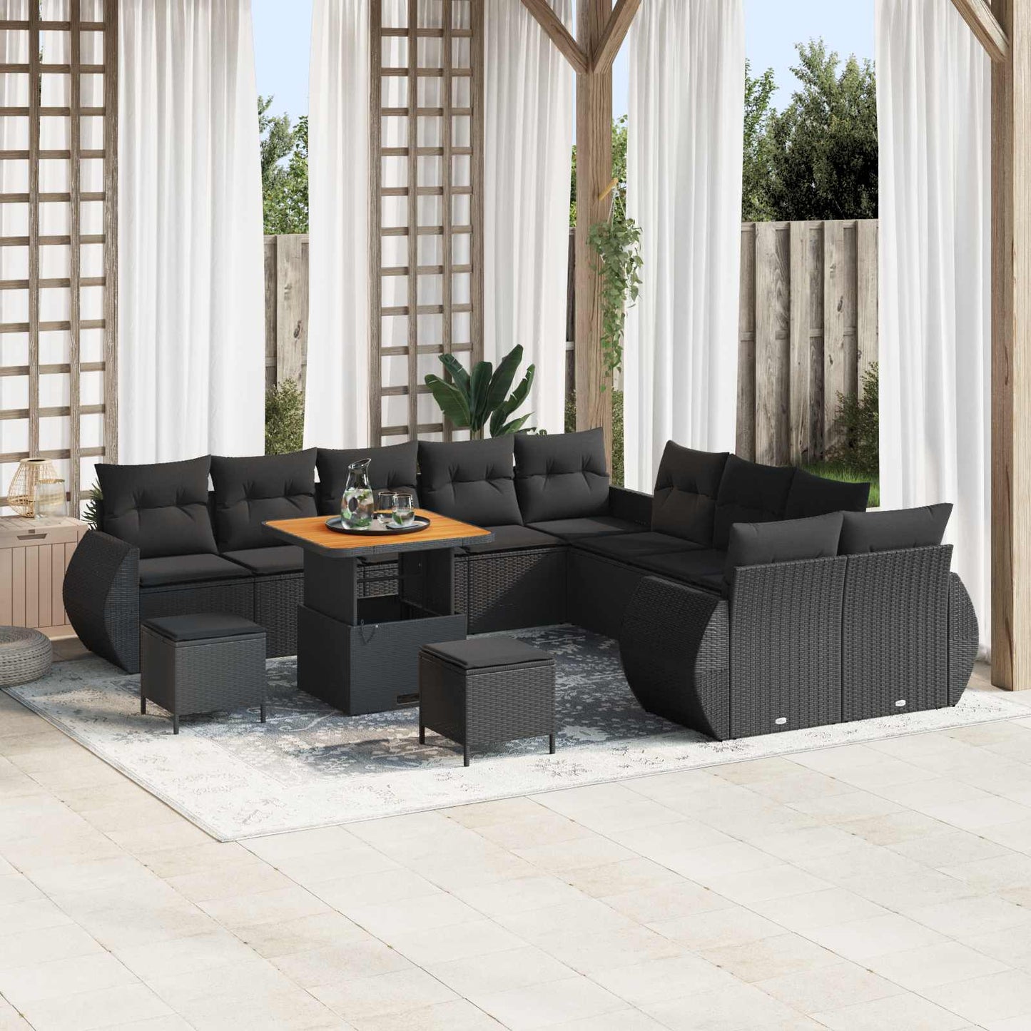 Garten-Sofa-Set mit Kissen mit Speicher 13 pcs Schwarz