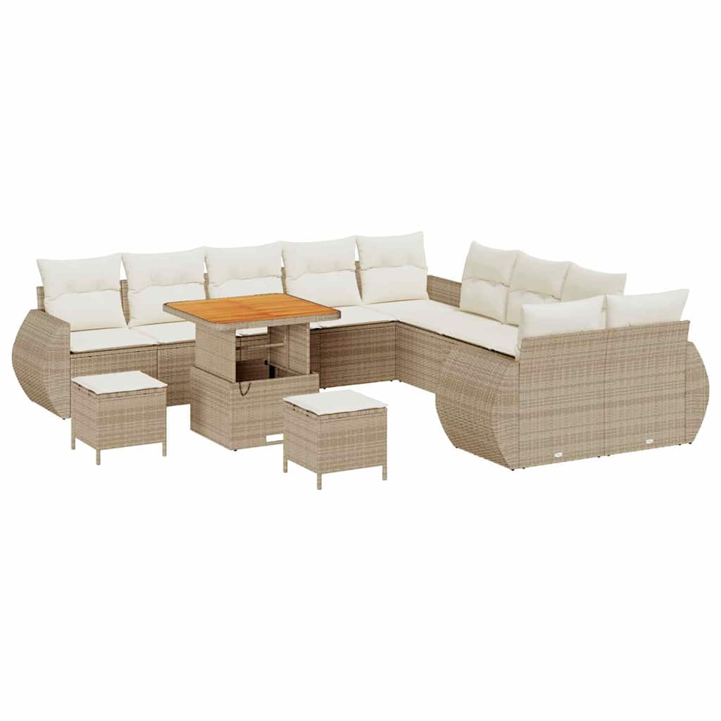 Garten-Sofa-Set mit Kissen mit Speicher 13 pcs Beige und Creme