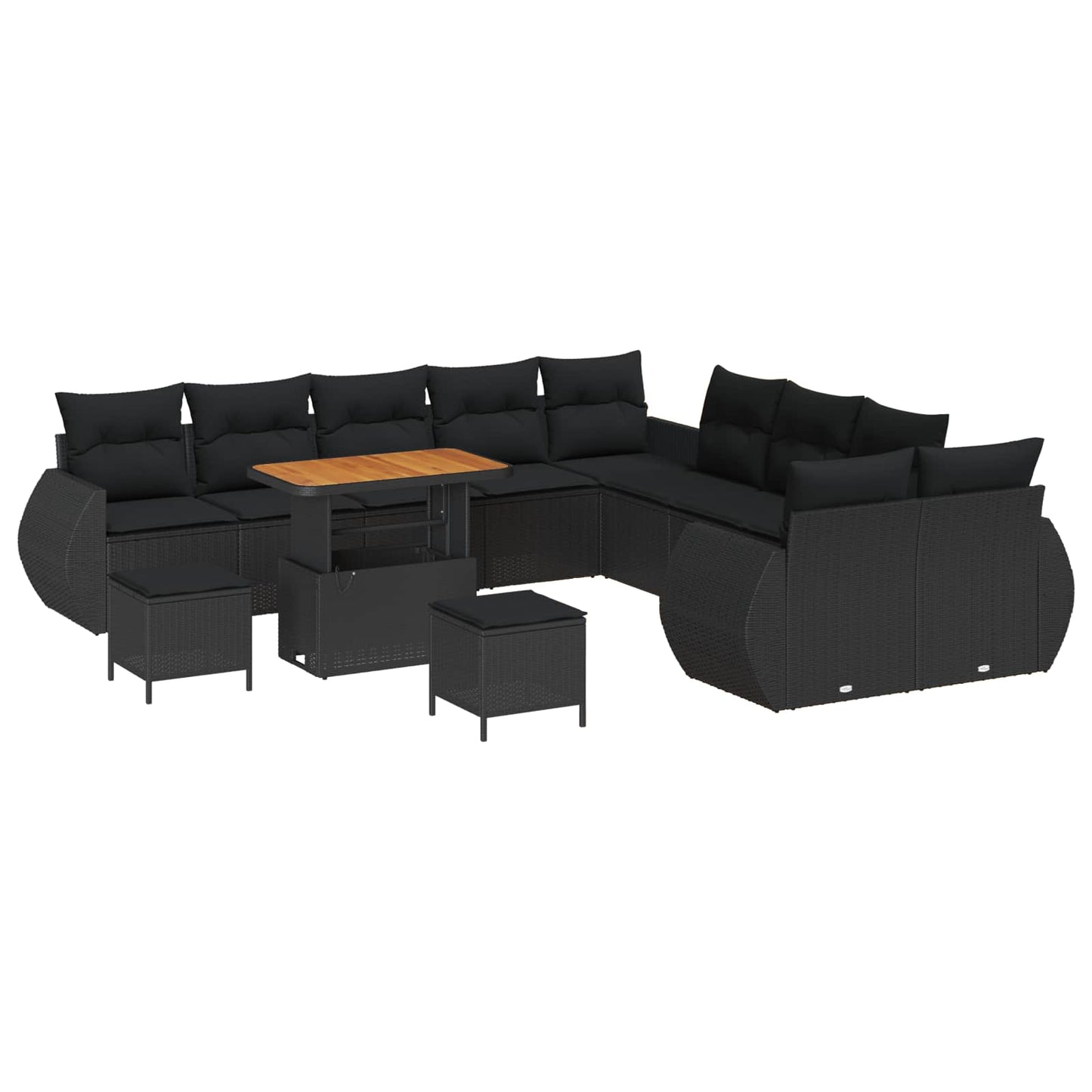 vidaXL Garten-Sofa-Set mit Kissen mit Speicher 13 pcs Schwarz