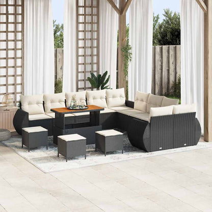 vidaXL Garten-Sofa-Set mit Kissen 14 pcs Schwarz und Creme
