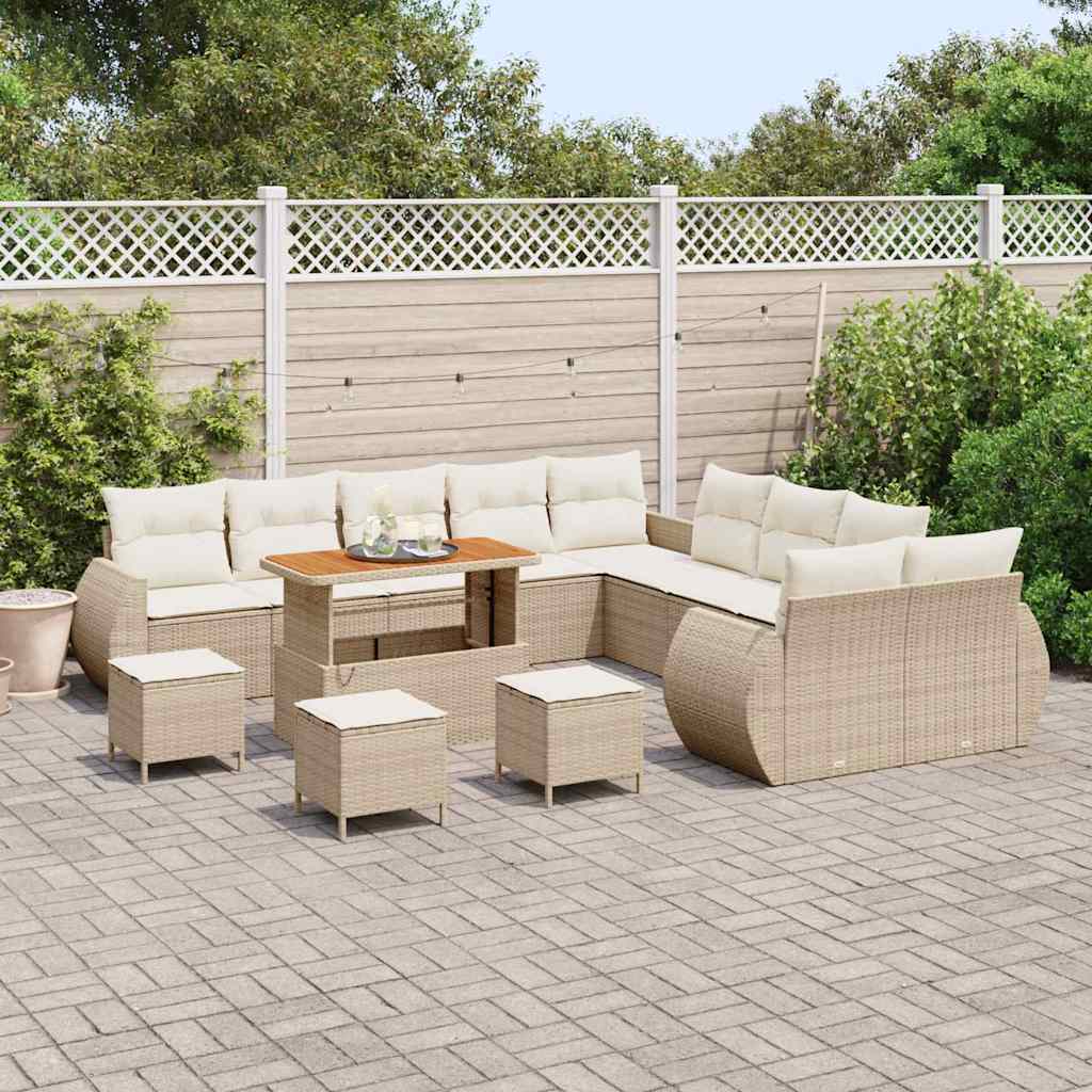 vidaXL Salon de jardin avec coussins et espace de rangement 14 pcs Beige et Crème