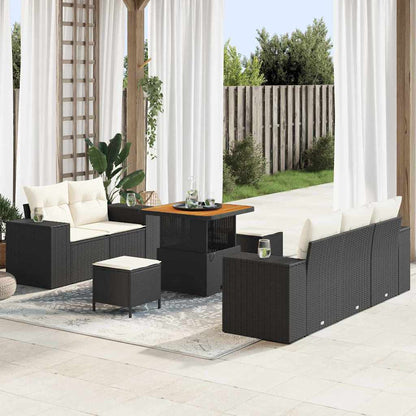 Gartensofa-set mit Kissen 8 pcs Schwarz und Creme Poly Rattan