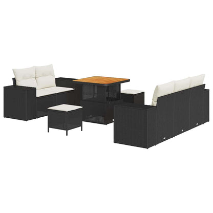 Gartensofa-set mit Kissen 8 pcs Schwarz und Creme Poly Rattan