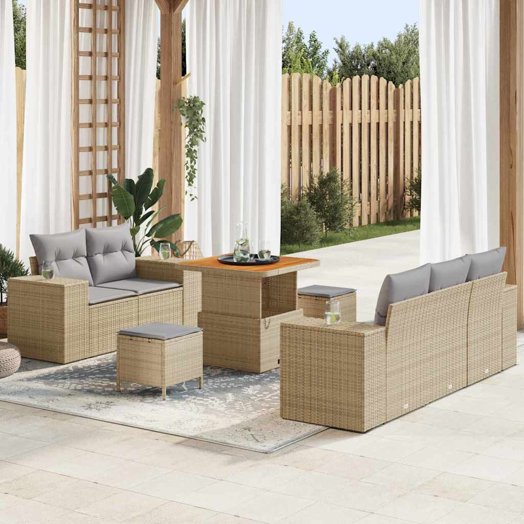Gartensofa-set mit Kissen 8 pcs Beige und Hellgrau Poly Rattan