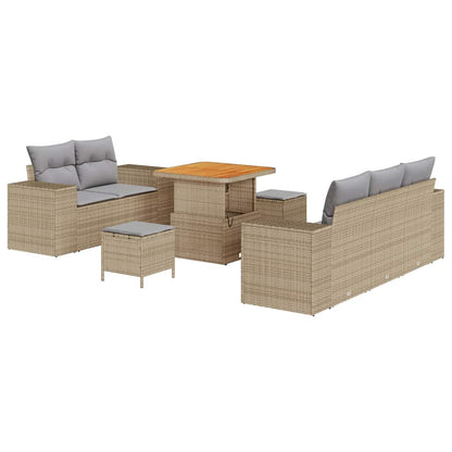 Gartensofa-set mit Kissen 8 pcs Beige und Hellgrau Poly Rattan