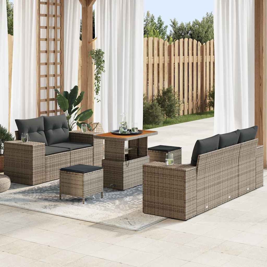 Gartensofa-set mit Kissen mit Speicher 8 pcs Grau Poly Rattan