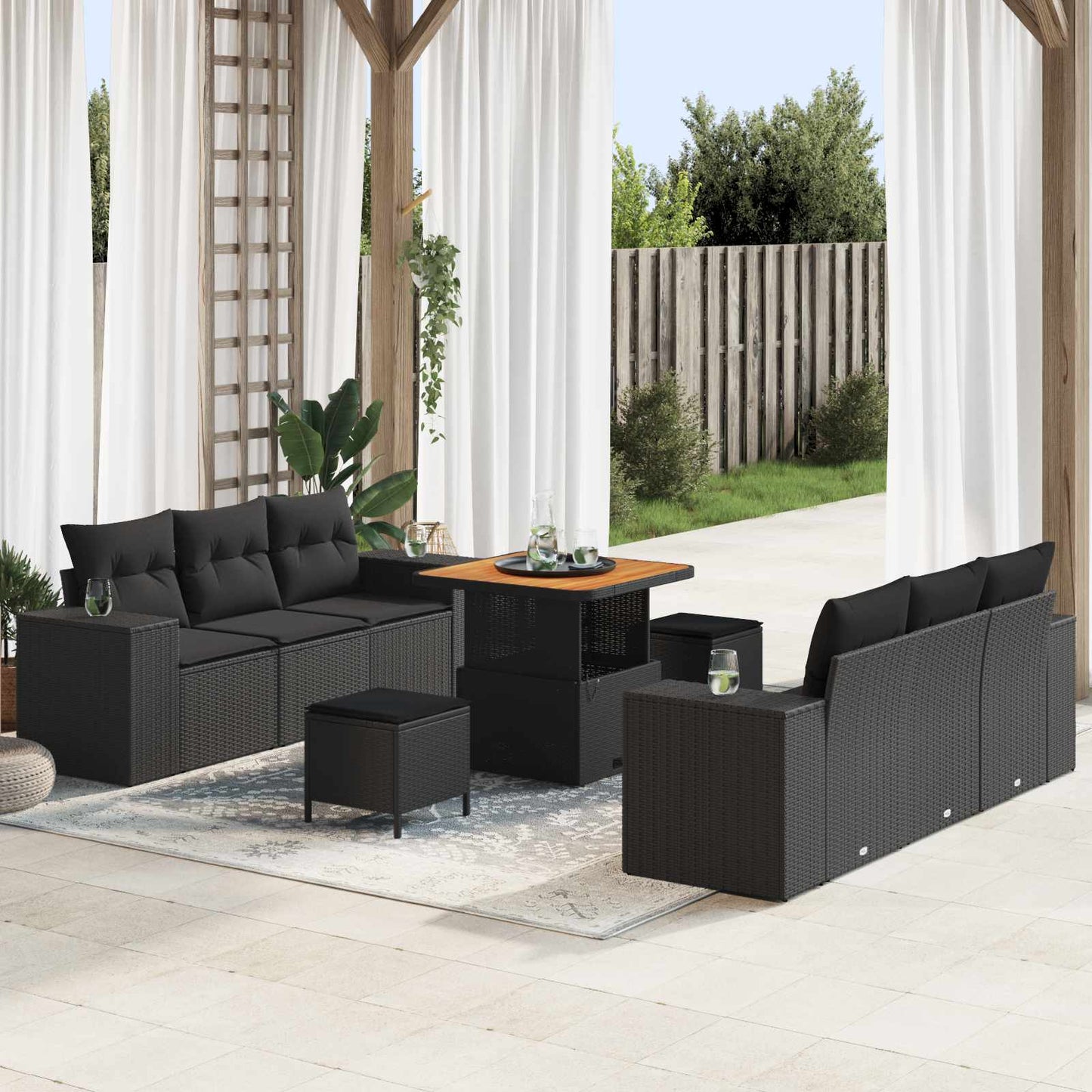 vidaXL Salon de jardin avec coussins 9 pcs Résine tressée Noir