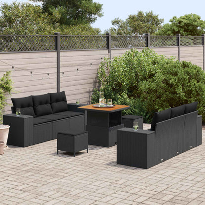 vidaXL Salon de jardin avec coussins 9 pcs Résine tressée Noir