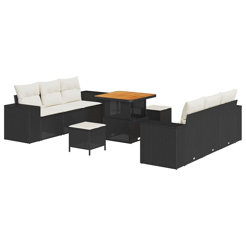 Gartensofa-set mit Kissen 9 pcs Schwarz und Creme Poly Rattan