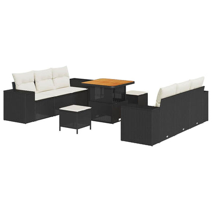 Gartensofa-set mit Kissen 9 pcs Schwarz und Creme Poly Rattan