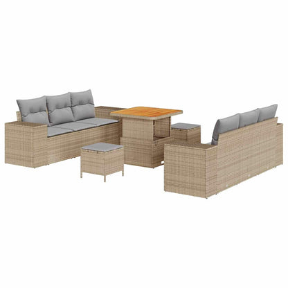 Gartensofa-set mit Kissen 9 pcs Beige und Hellgrau Poly Rattan