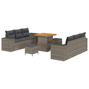 vidaXL Gartensofa-set mit Kissen mit Speicher 9 pcs Grau Poly Rattan