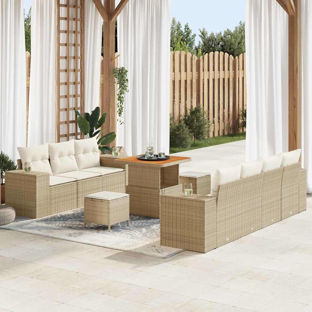 Gartensofa-set mit Kissen 10 pcs Beige und Creme Poly Rattan