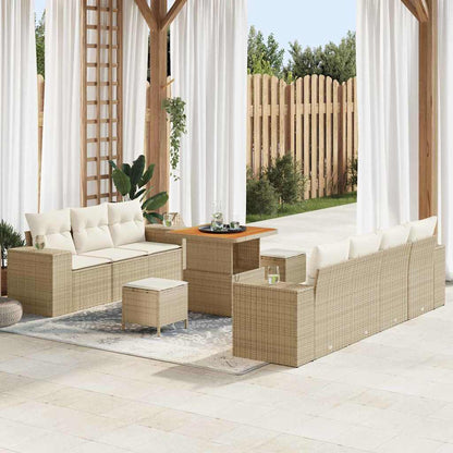 Gartensofa-set mit Kissen 10 pcs Beige und Creme Poly Rattan