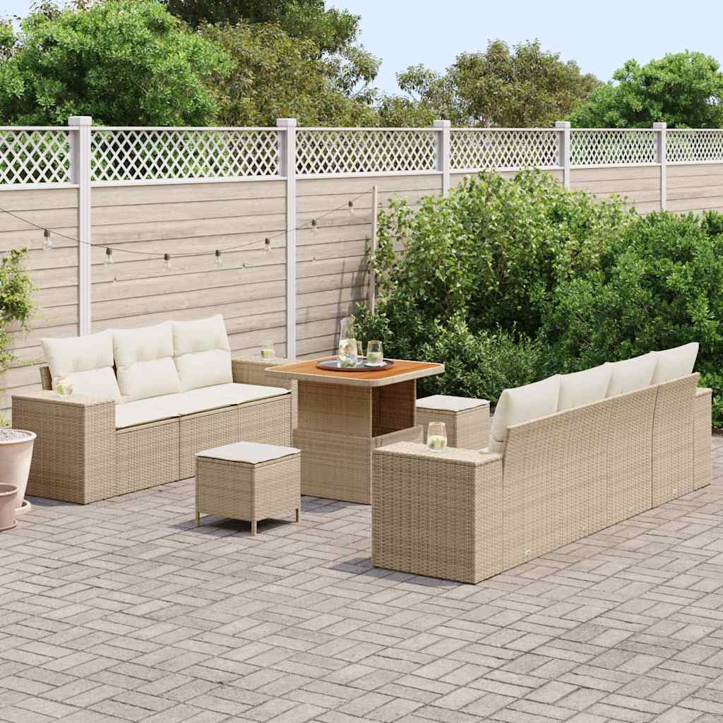 Gartensofa-set mit Kissen 10 pcs Beige und Creme Poly Rattan