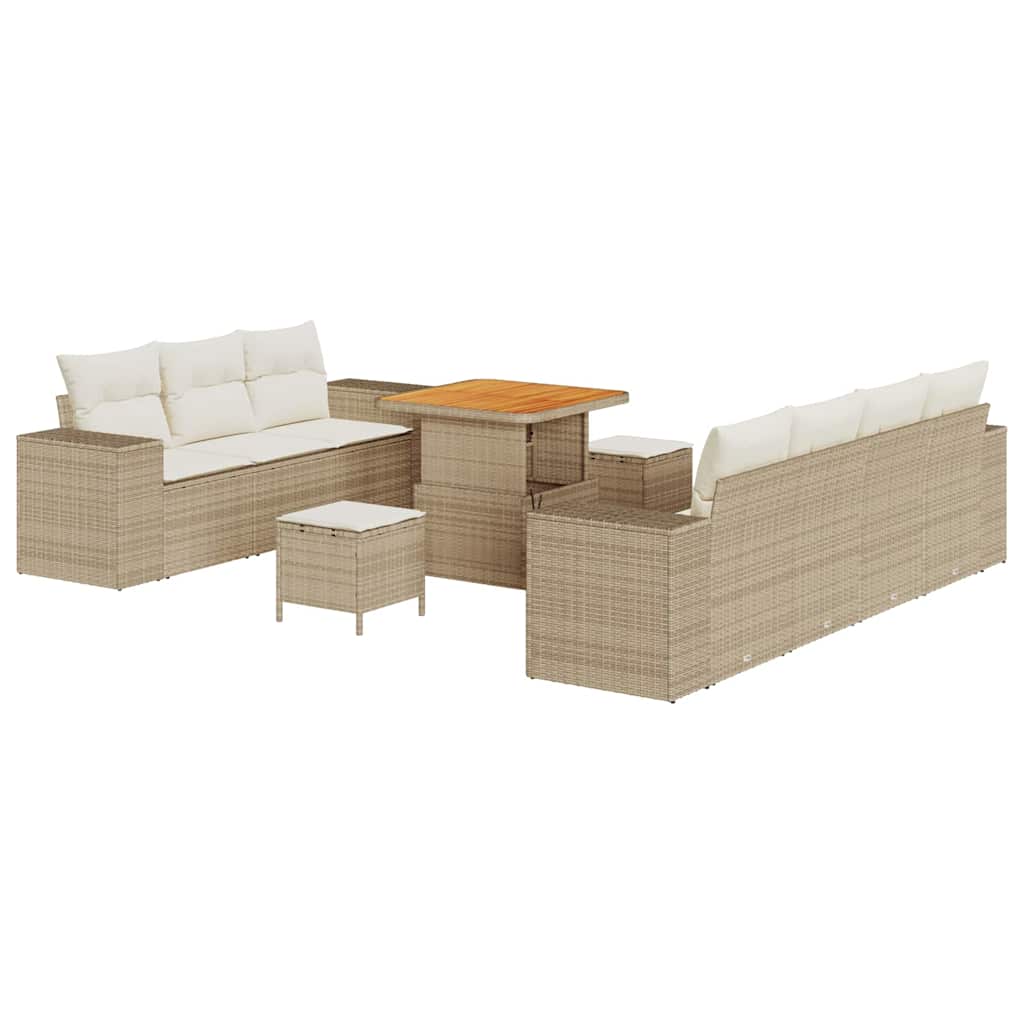 Gartensofa-set mit Kissen 10 pcs Beige und Creme Poly Rattan