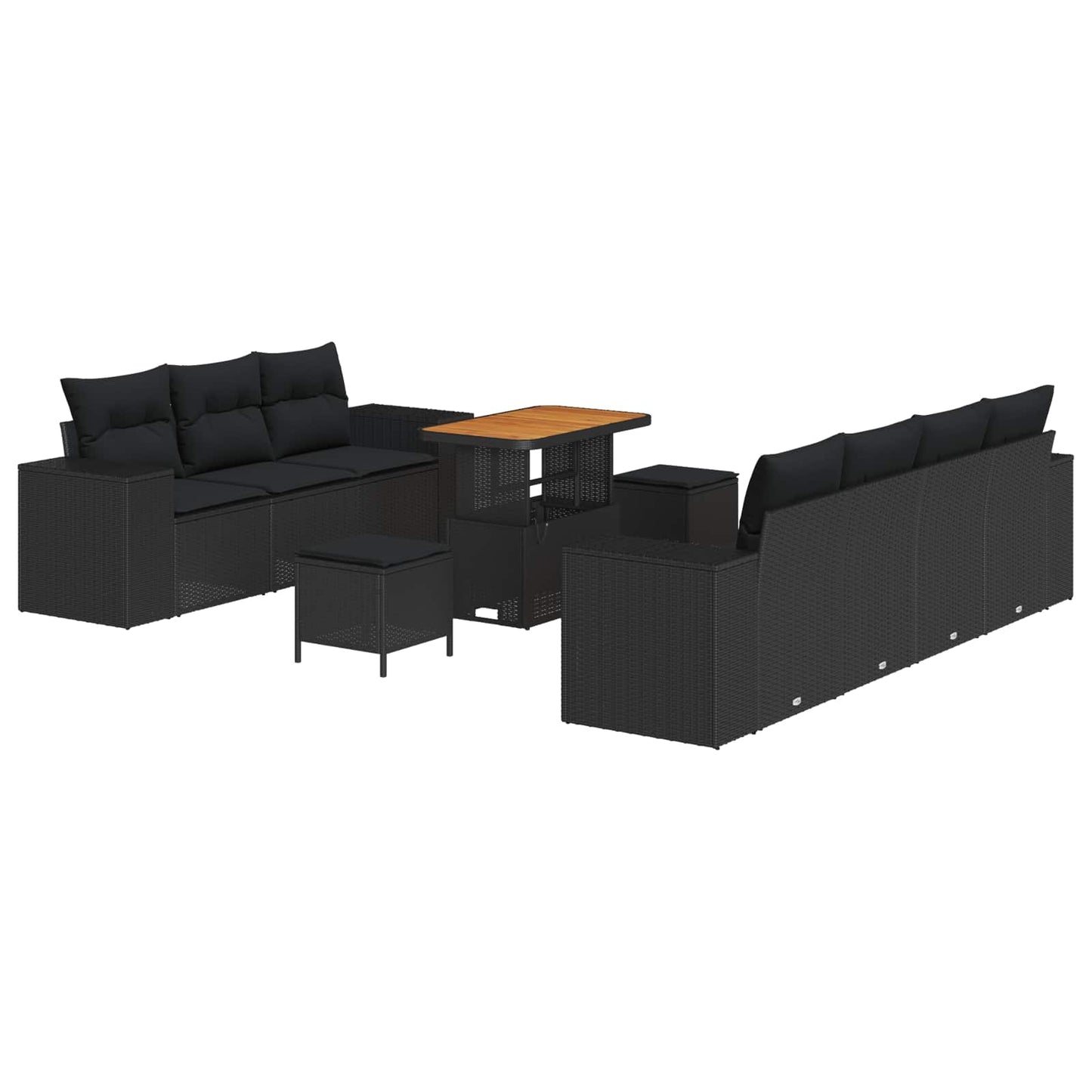 Gartensofa-set mit Kissen mit Kissen 10 pcs Schwarz Poly Rattan