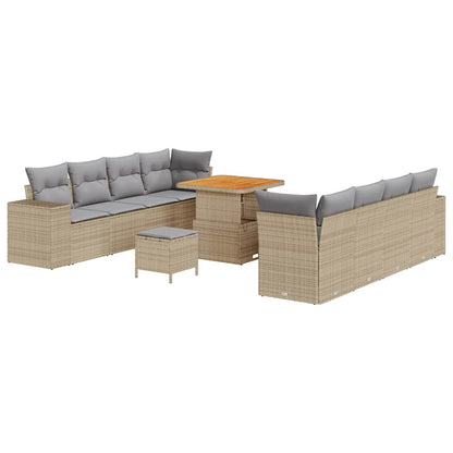 Gartensofa-set mit Kissen 11 pcs Beige und Hellgrau Poly-Rattan