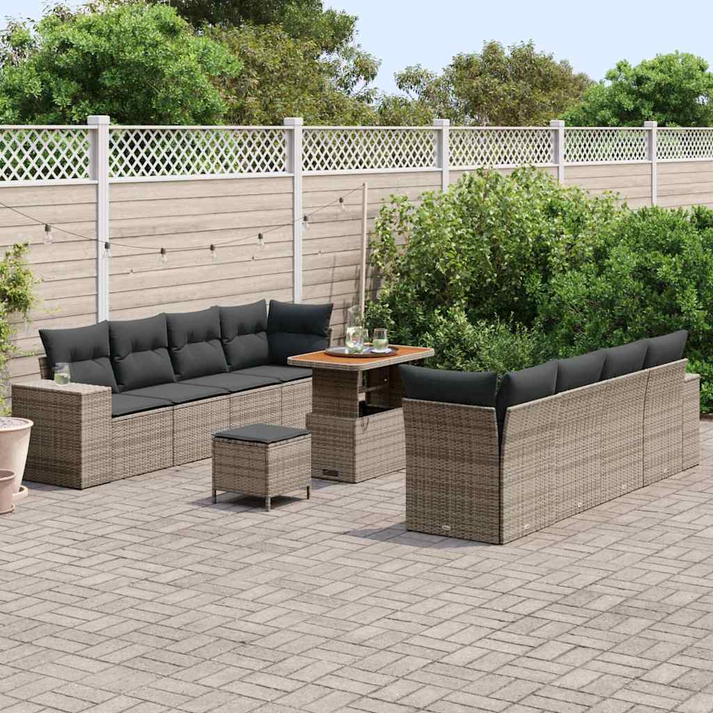 Gartensofa-set mit Kissen mit Speicher 11 pcs Grau Poly-Rattan